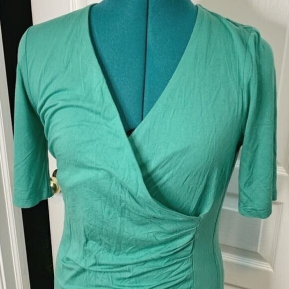 Boden Ruth Faux Wrap Ruched V Neck Casual Half Sleeve Midi Knit Stretch Dress - Picture 3 of 9